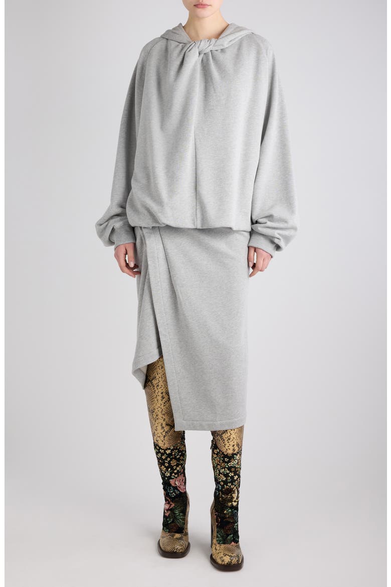 Hadella Knot Front Cotton Hoodie, Alternate, color, GREY MELANGE