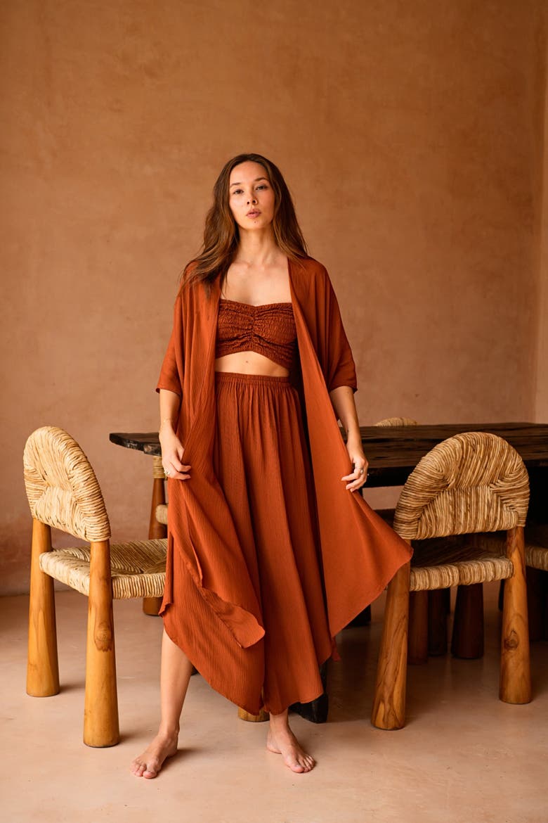 Kaia Flowy Wrap Duster, Alternate, color, Orange