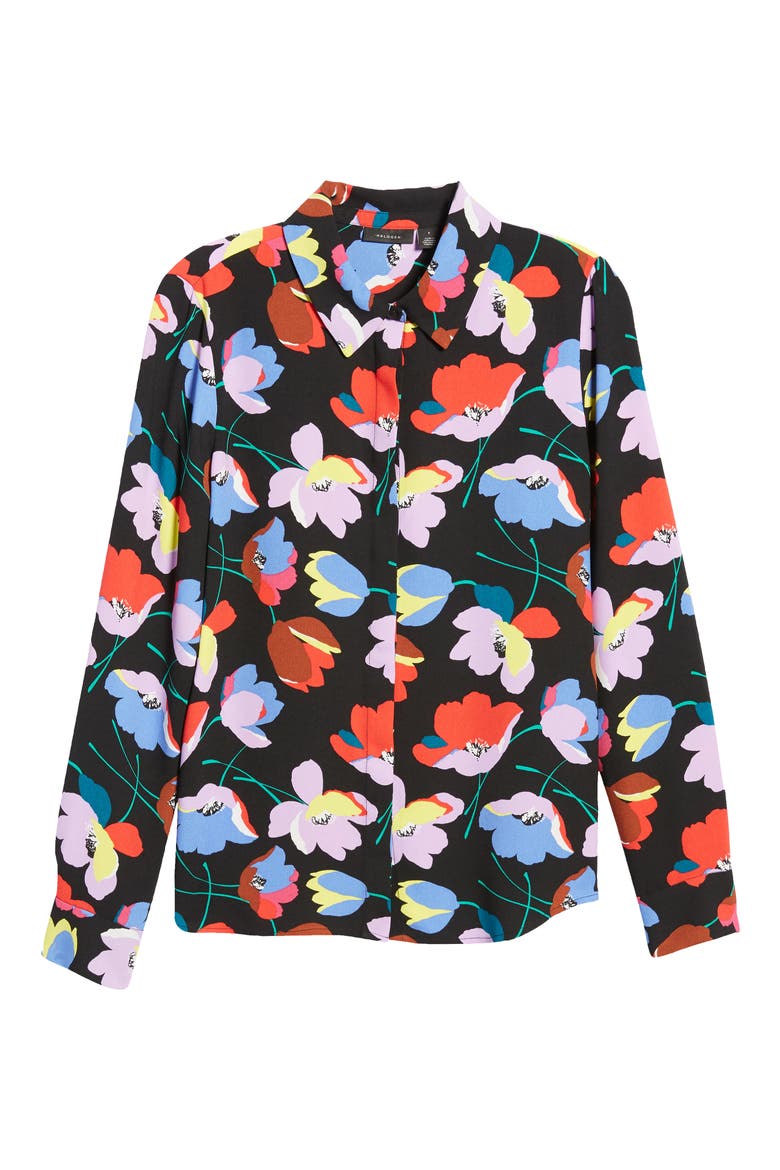 Hidden Button Long Sleeve Blouse, Alternate, color, BLACK MULTI FLORAL