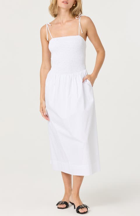 Drop Waist Smocked Midi Dress