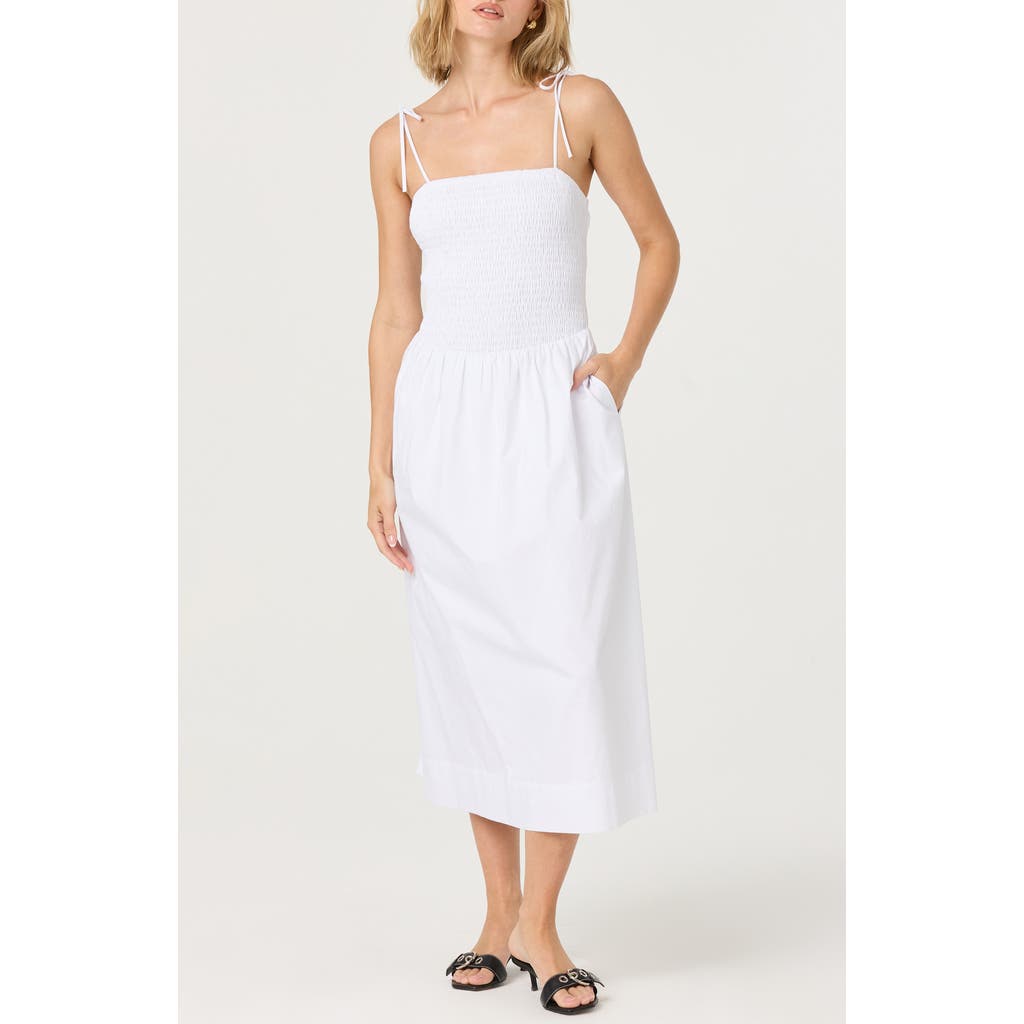 Astr The Label Drop Waist Smocked Midi Dress In White