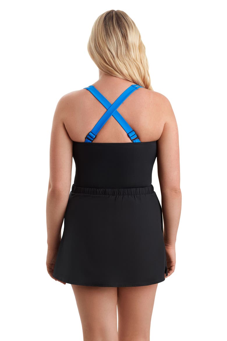 Skirted Runaround Chlorine Resistant One-Piece Swimsuit, Alternate, color, Blue and Black