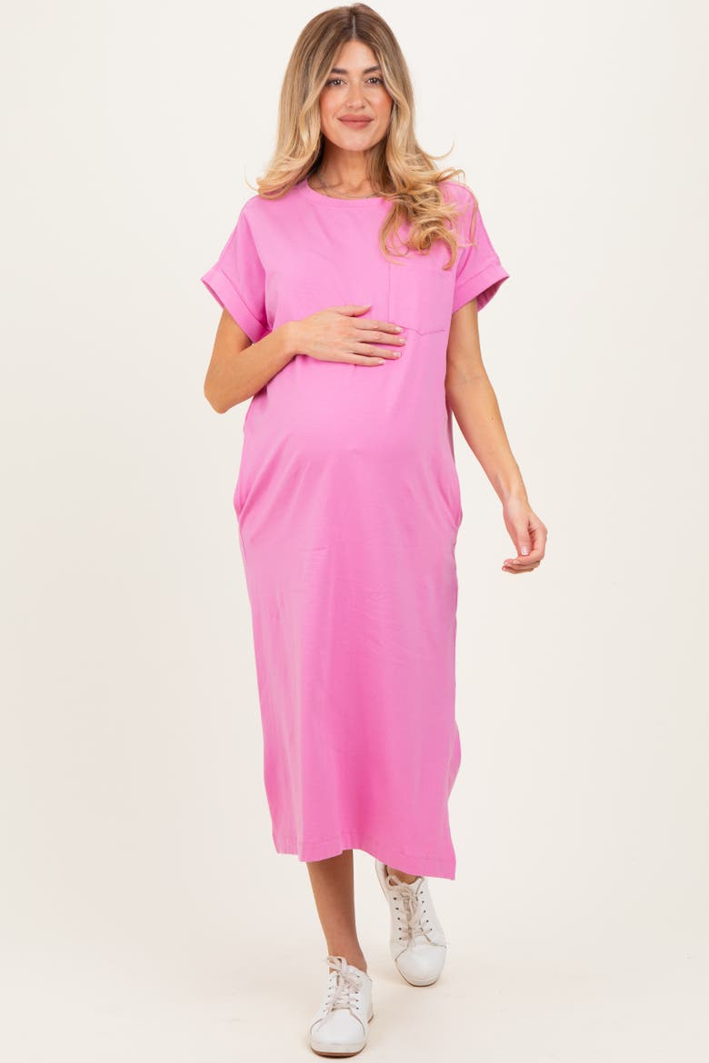 Pocket Front Midi T-Shirt Dress, Alternate, color, Pink