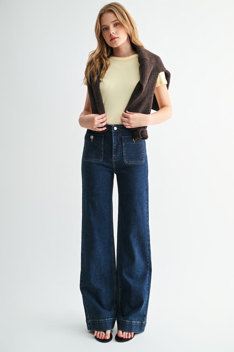Blueprint Patch Pocket High Waist Straight Leg Jeans, Alternate, color, Dark Wash