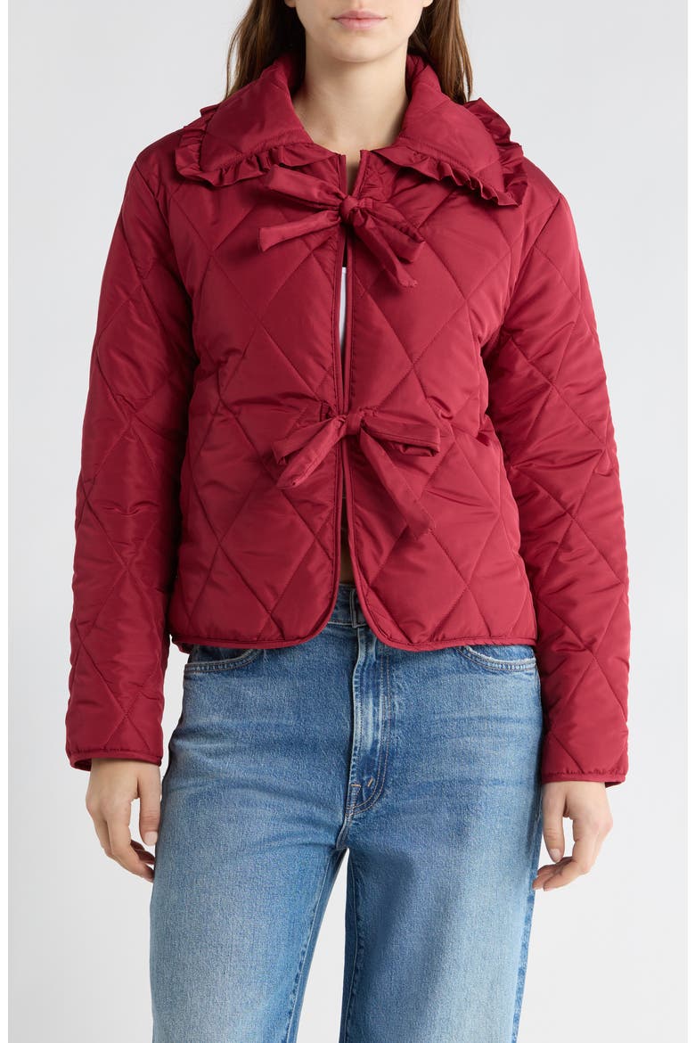 Quilted Tie Front Jacket, Main, color, RED