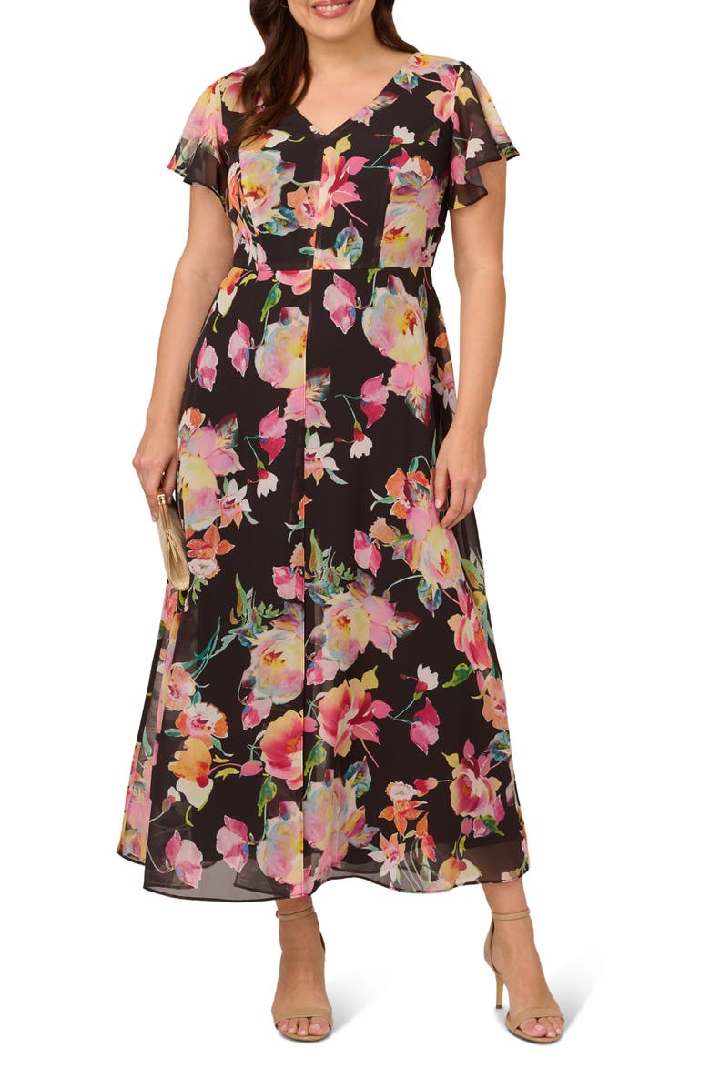 Adrianna Papell Floral Overlay Maxi Jumpsuit, Main, color, 