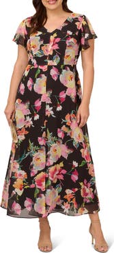 Adrianna Papell Floral Overlay Maxi Jumpsuit