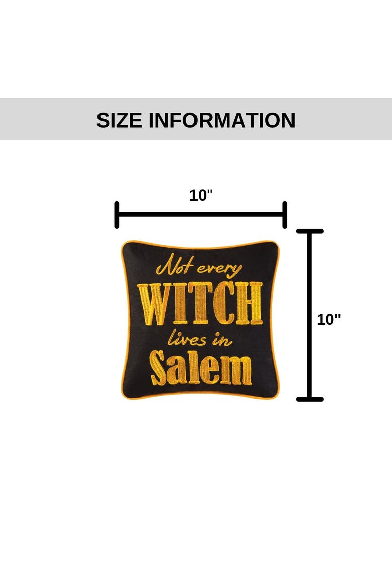 Not Every Witch Lives In Salem 10" x 10" Halloween Accent Pillow, Alternate, color, Black