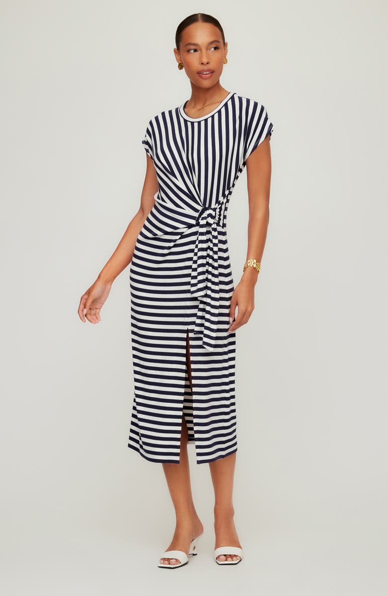 FIFTEEN TWENTY Marisa Side Knot Midi T-Shirt Dress, Alternate, color, Navy W/ White