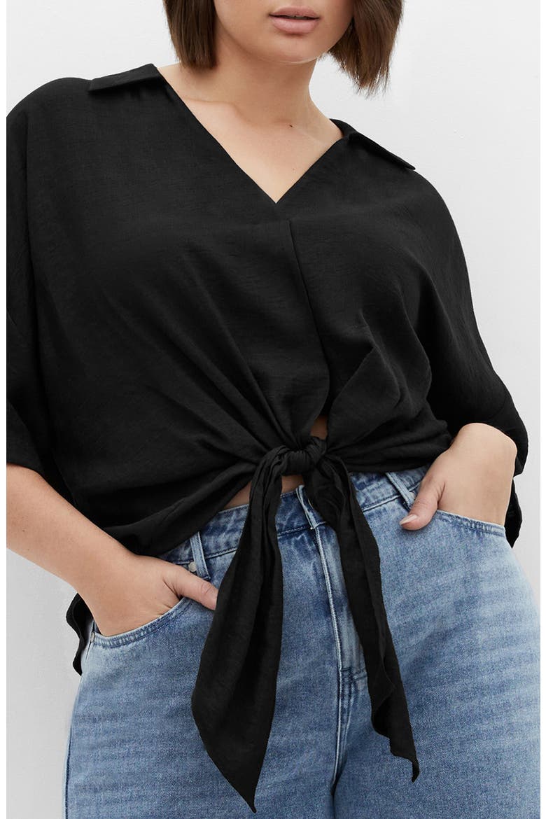 Rosie Tie Front Top, Main, color, BLACK