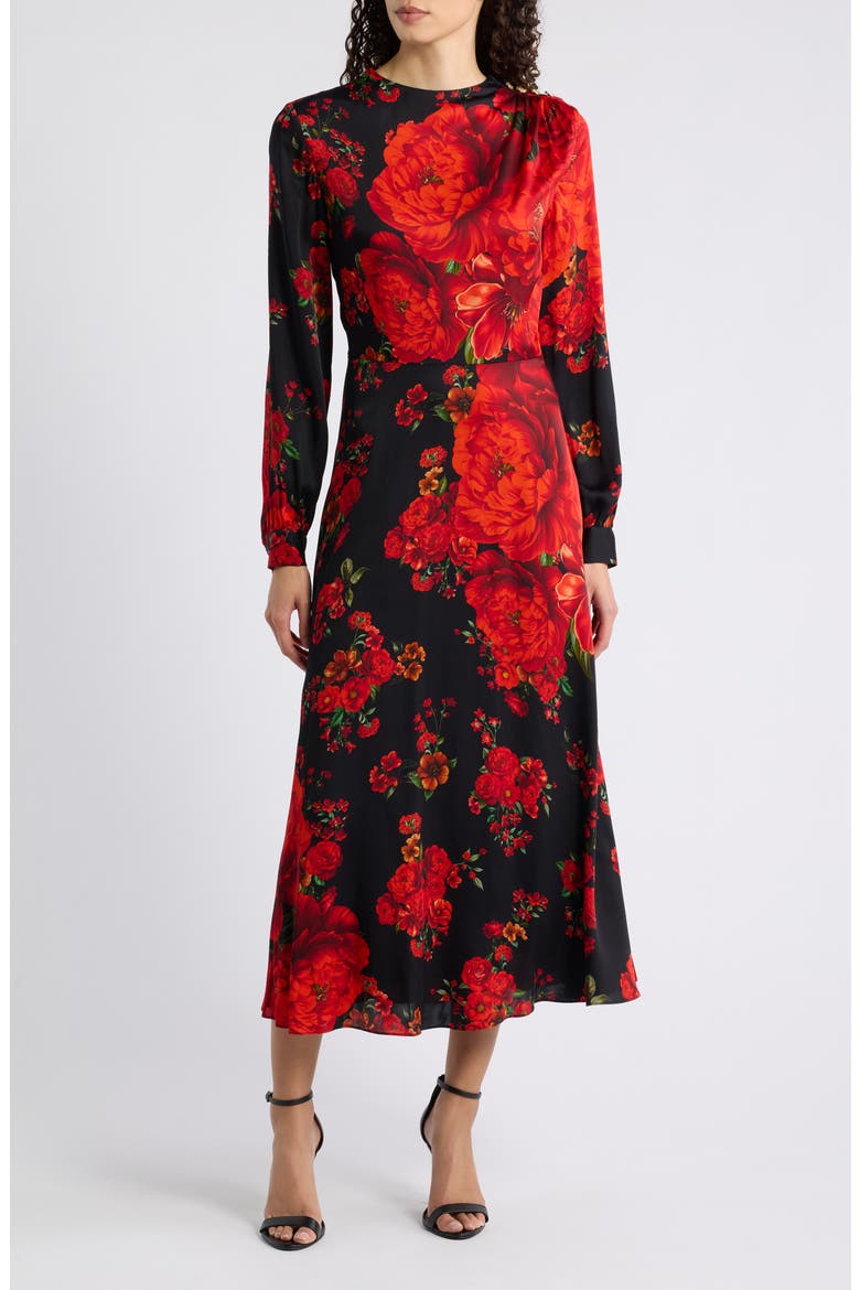 The Valerie Print Long Sleeve Silk Blend Maxi Dress, Main, color, BLEEDING LOVE