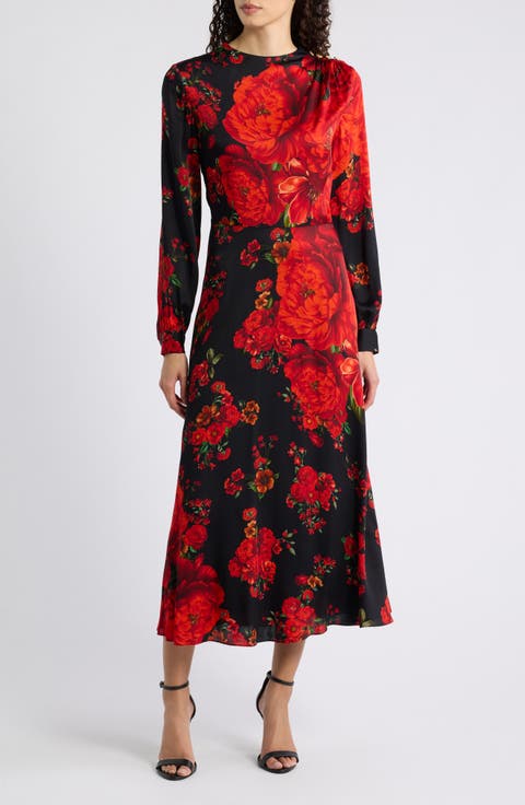 The Valerie Print Long Sleeve Silk Blend Maxi Dress