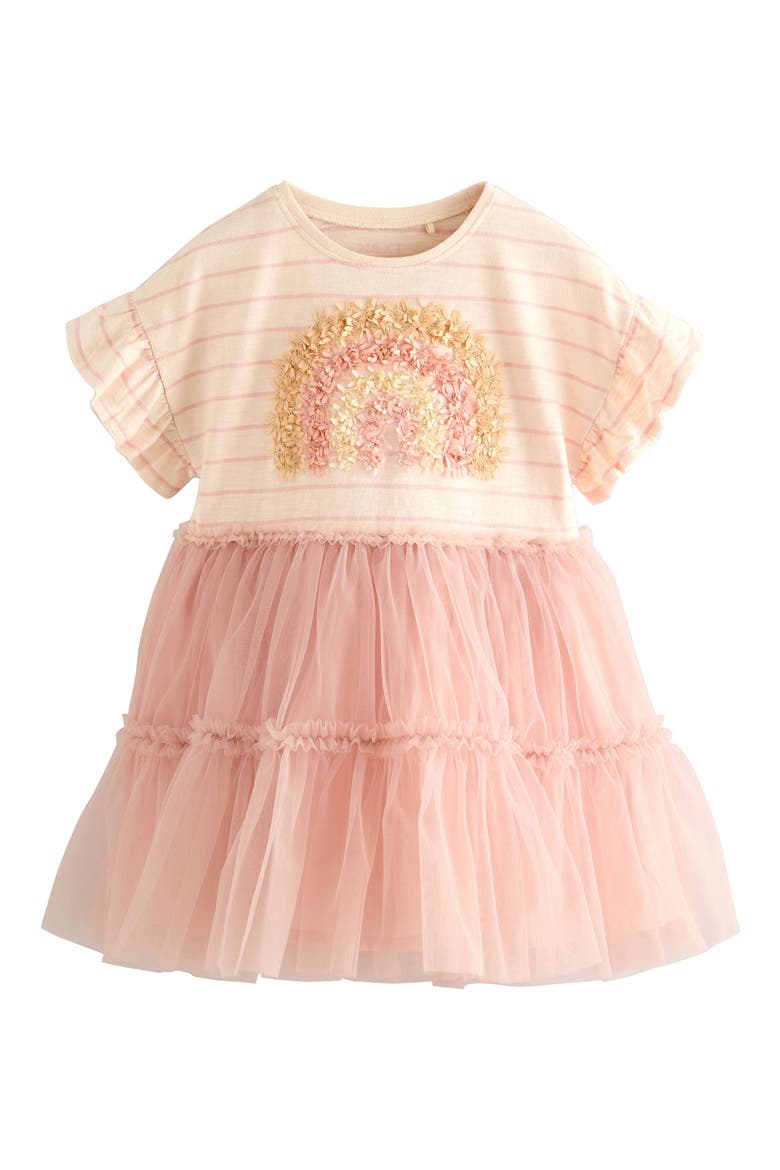 Kids' Stripe Mesh Rainbow Dress, Main, color, NEUTRAL