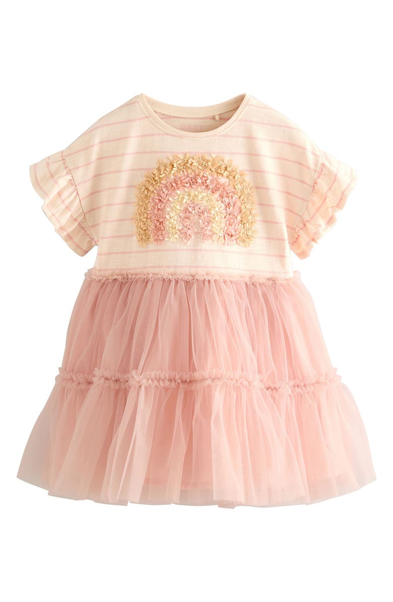 NEXT Kids' Stripe Mesh Rainbow Dress, Main, color, Neutral