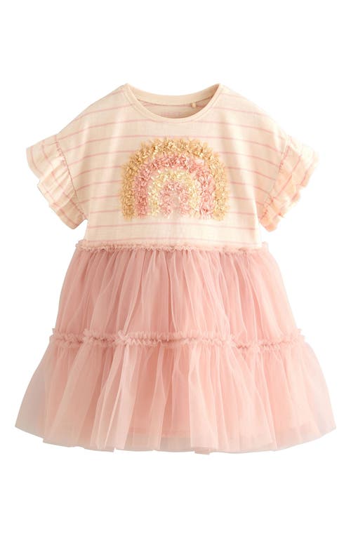 Next Kids' Stripe Mesh Rainbow Dress In Pink