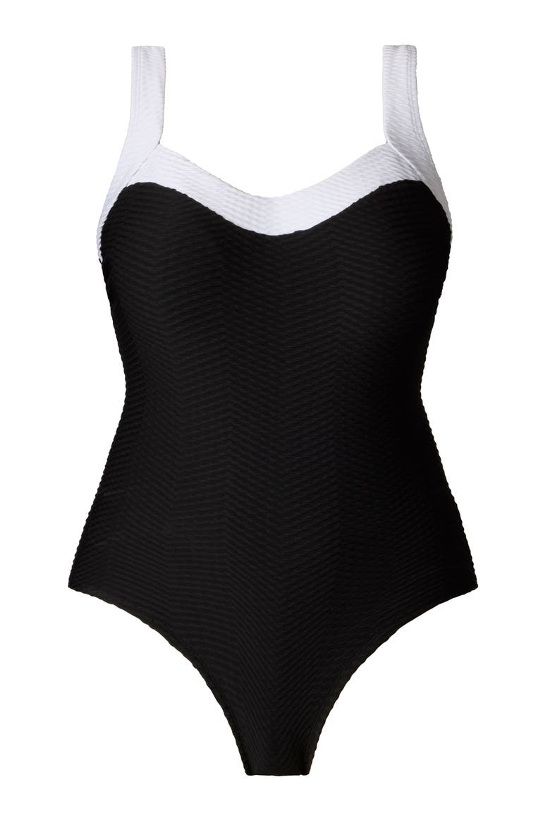 Sweetheart Inset Tank Long Torso One-Piece Swimsuit, Alternate, color, Texture Luxe