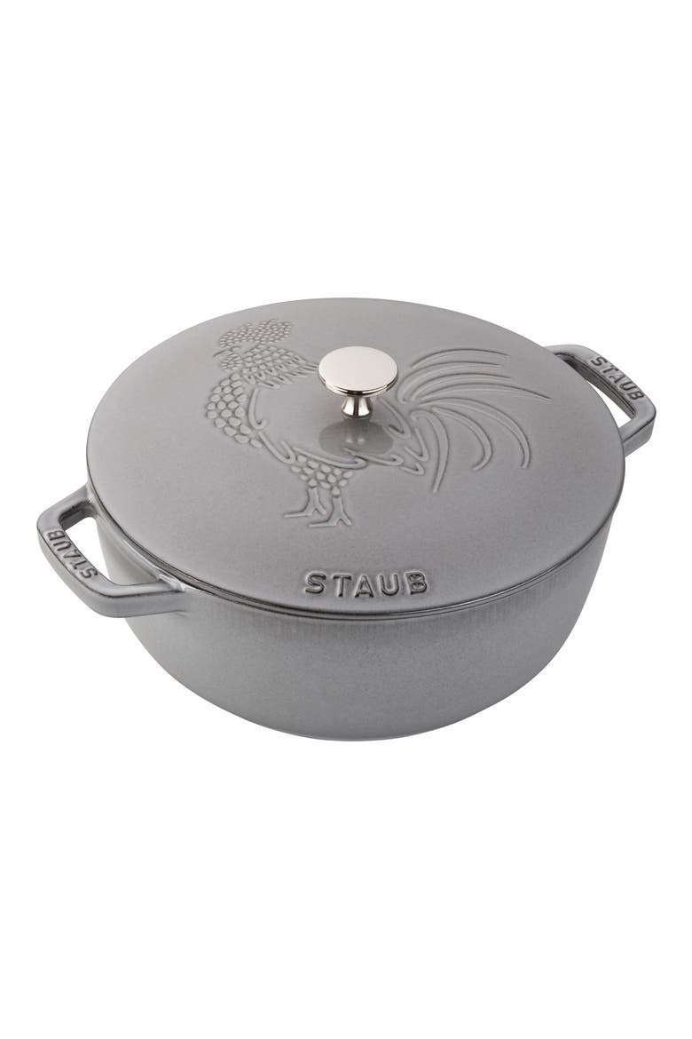 3.75-Quart Enameled Rooster Lid Cast Iron French/Dutch Oven, Main, color, GRAPHITE