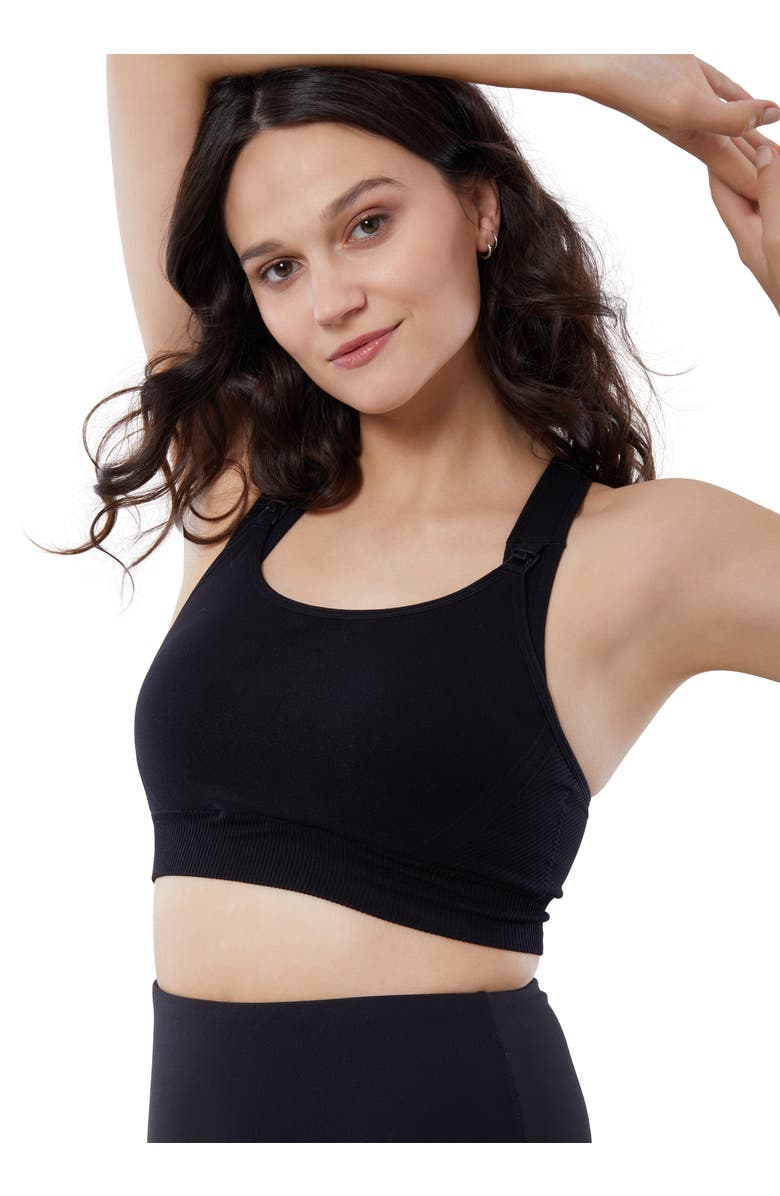 Ingrid & Isabel Medium Impact Nursing Sports Bra, Main, color, Black
