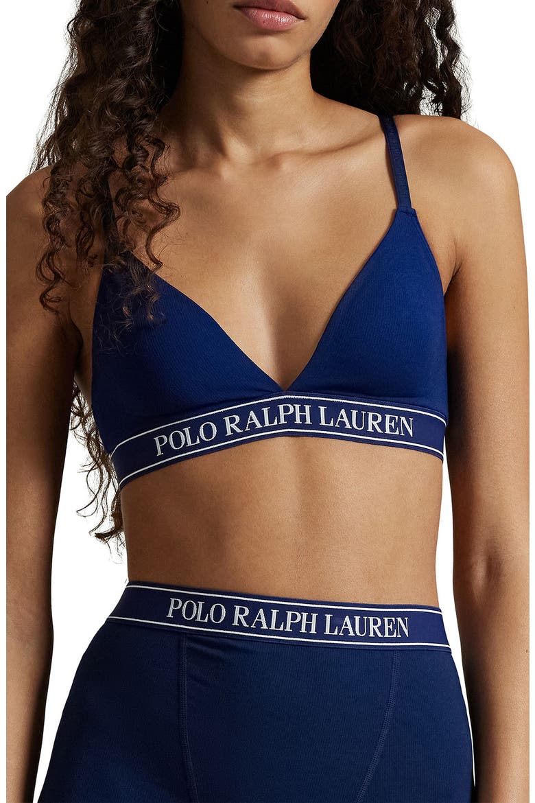 Logo Band Triangle Bralette, Main, color, NAVY