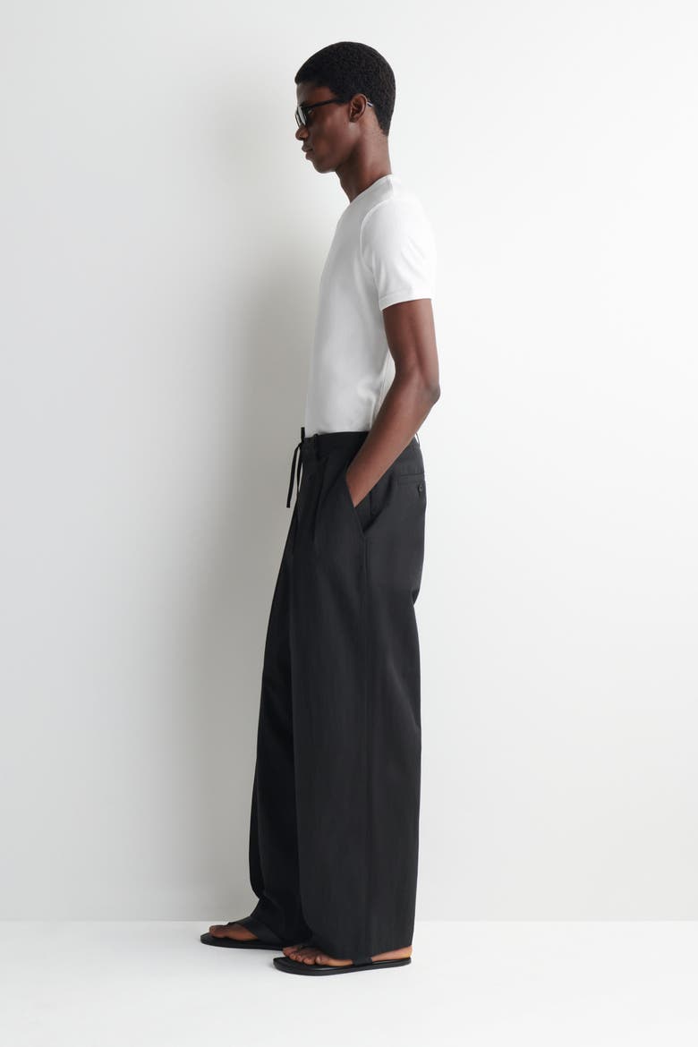 Cotton Relaxed Wide-leg Drawstring Pants, Alternate, color, BLACK