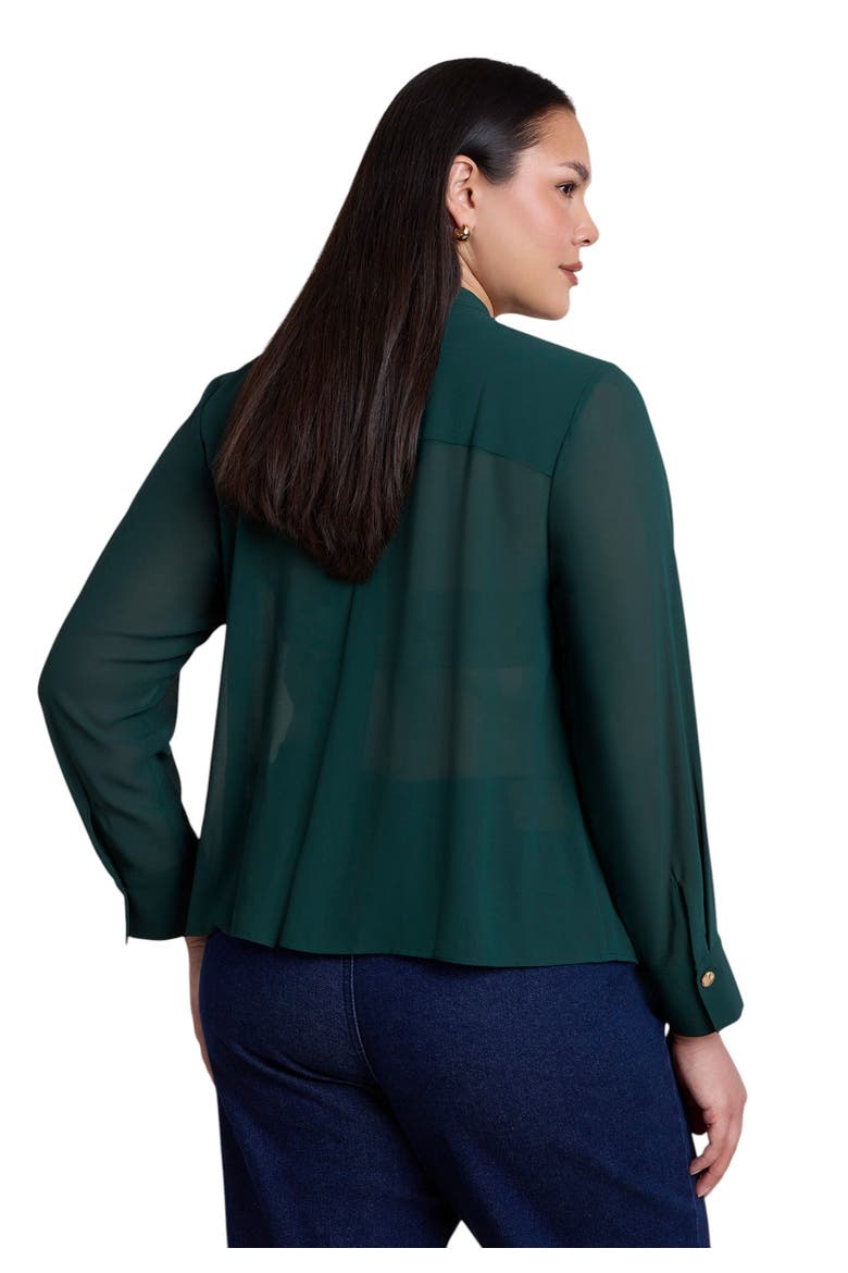 Chiffon Draped Placket Top, Alternate, color, DARK FOREST GREEN