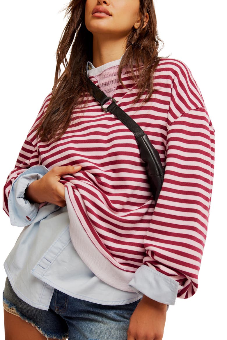 Oversize Stripe Sweatshirt, Alternate, color, RASPBERRY COMBO