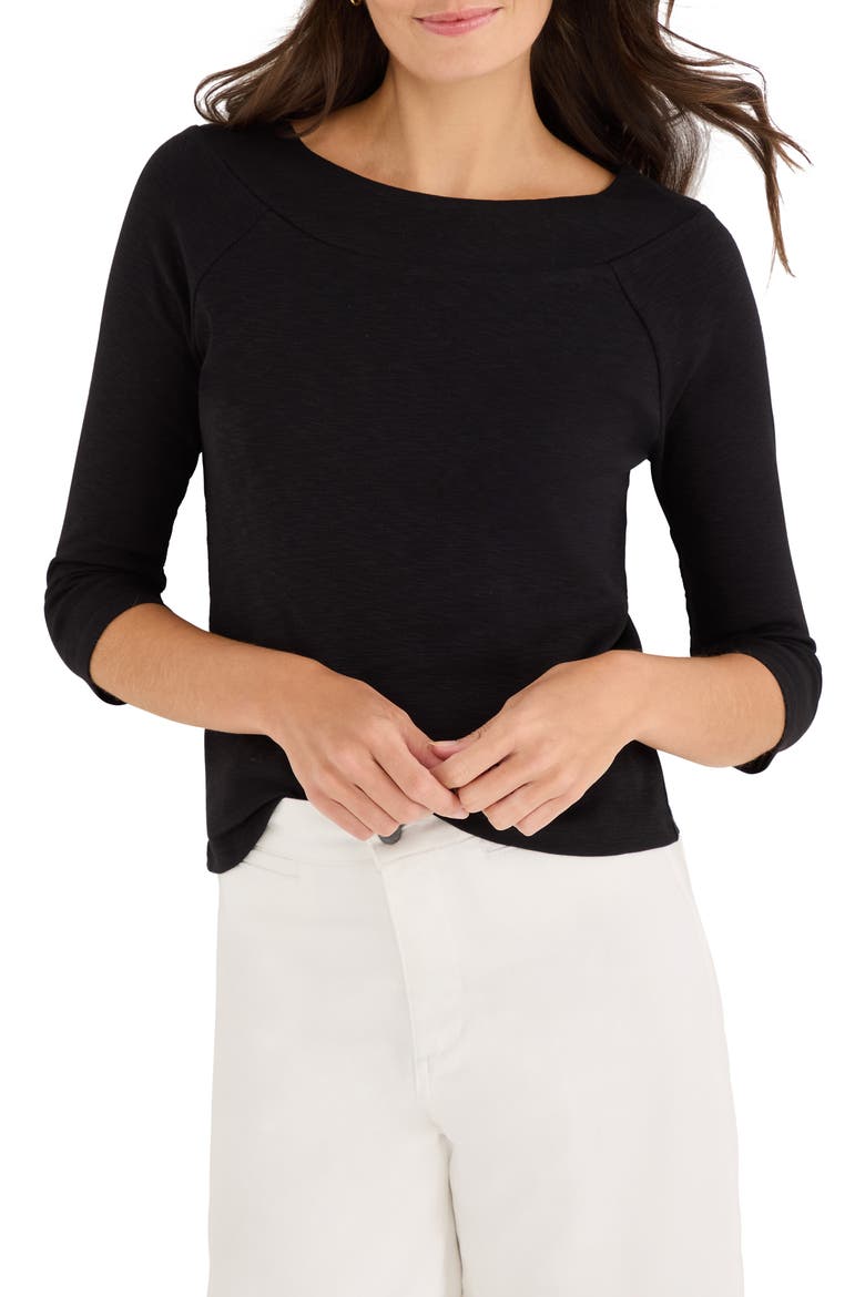 Boat Neck Three-Quarter Sleeve Cotton Blend Top, Main, color, BLACK ONYX