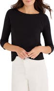 NZT by NIC+ZOE Boat Neck Three-Quarter Sleeve Cotton Blend Top