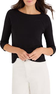 NZT by NIC+ZOE Boat Neck Three-Quarter Sleeve Cotton Blend Top