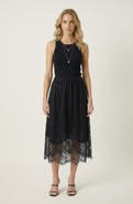 Modenaire Layered Lace Sheer Hem Midi Skirt