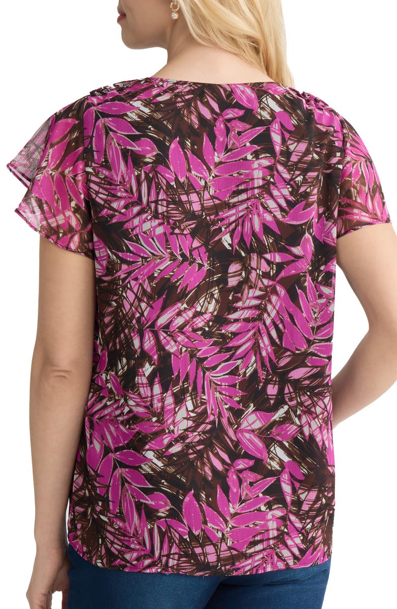 Jones New York Print Flutter Sleeve Top, Alternate, color, Bright Orchid Multi