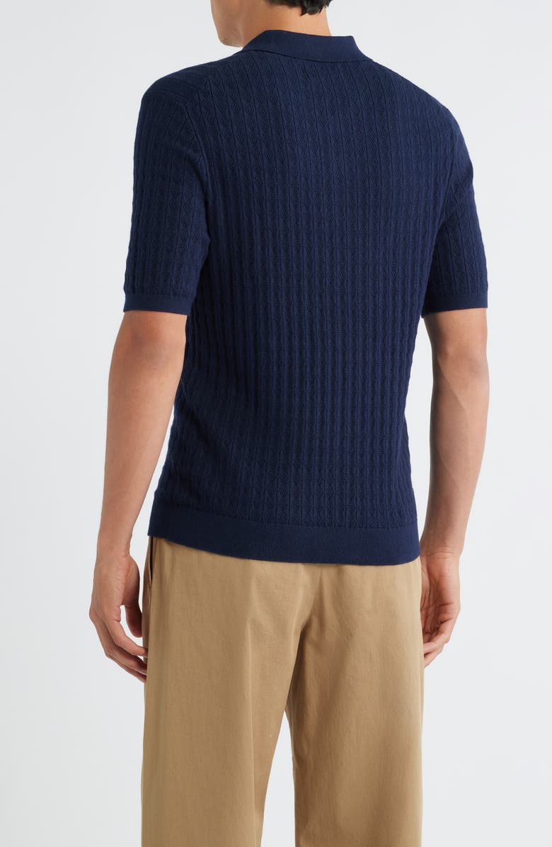 Wax London Naples Diamond Stitch Cotton & Cashmere Polo Sweater, Alternate, color, Navy