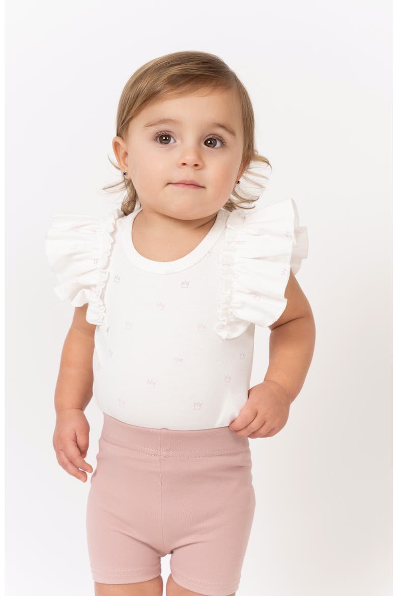 Kids' Flutter Sleeve Bodysuit & Shorts Set, Alternate, color, CROWN/ BERRY