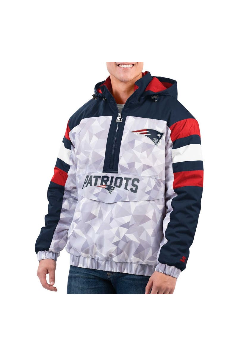STARTER Men's Starter White/Navy New England Patriots Thursday Night Gridiron Raglan Half-Zip Hooded Jacket, Main, color, 