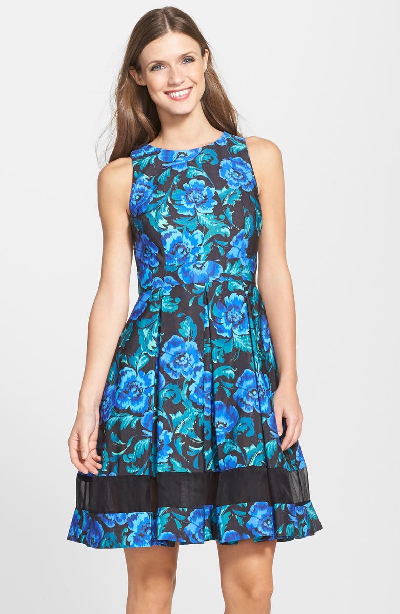 Eliza J Cutout Floral Print Fit & Flare Dress, Main, color, 