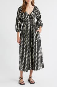 Rails Paio Abstract Print Long Sleeve Cotton Midi Dress