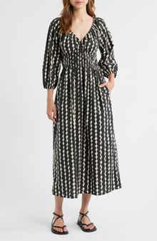 Rails Paio Abstract Print Long Sleeve Cotton Midi Dress