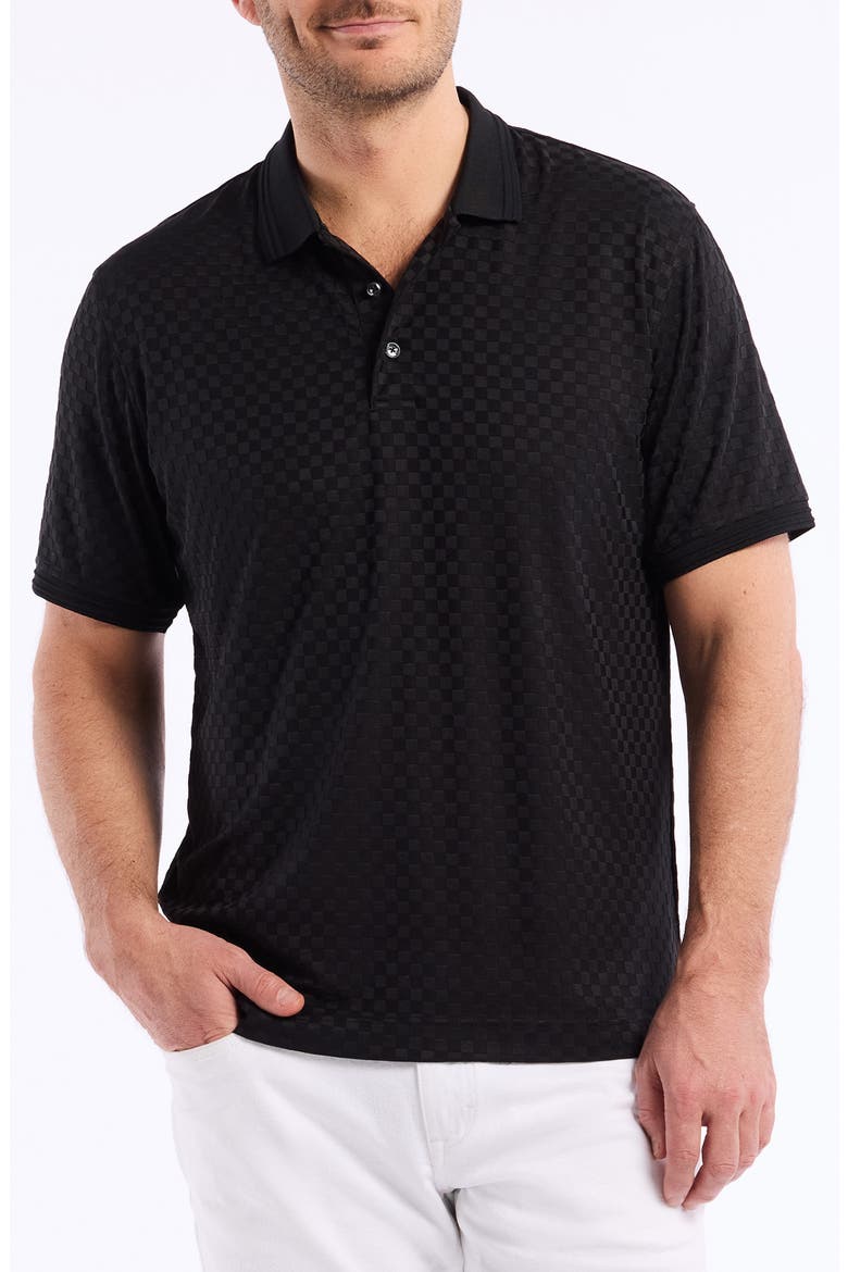 Aaron Checkered Knit Polo, Main, color, BLACK