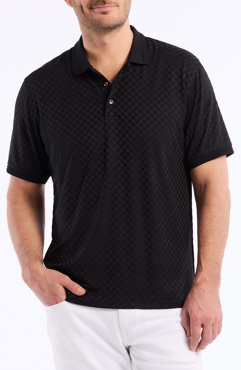 Robert Graham Aaron Checkered Knit Polo, Main, color, Black