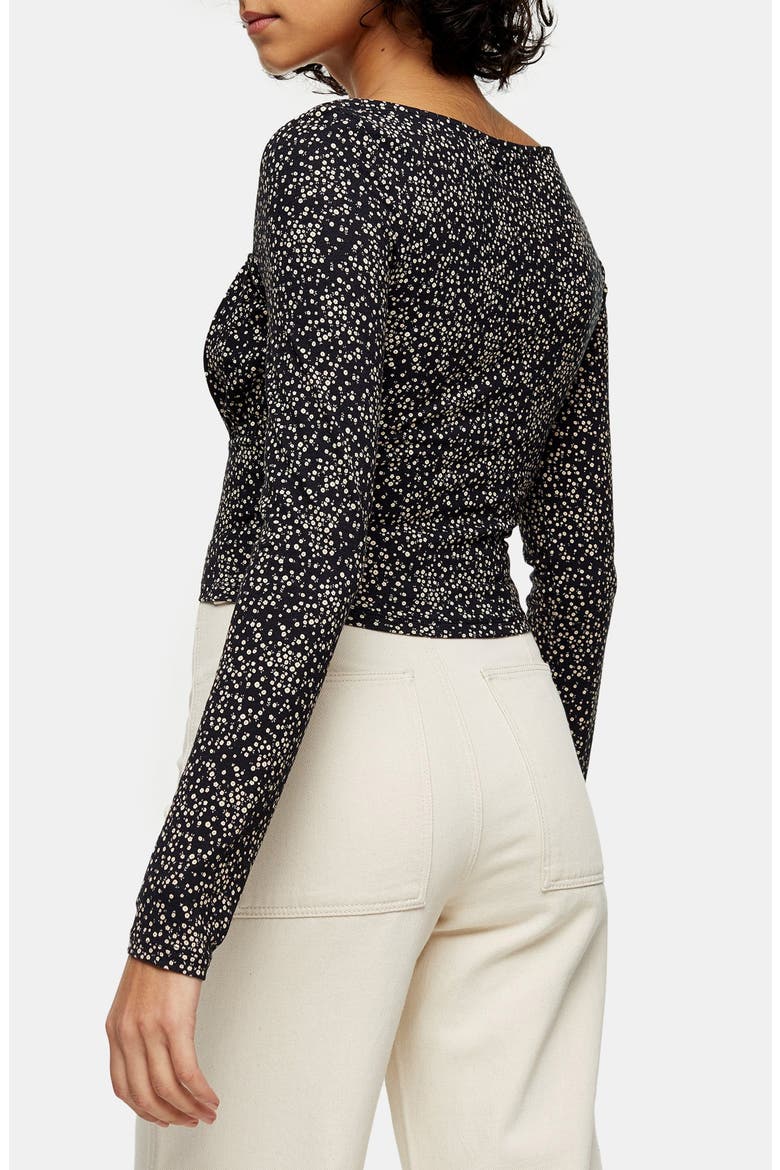 Ditsy Ruched Top, Alternate, color, BLACK MULTI