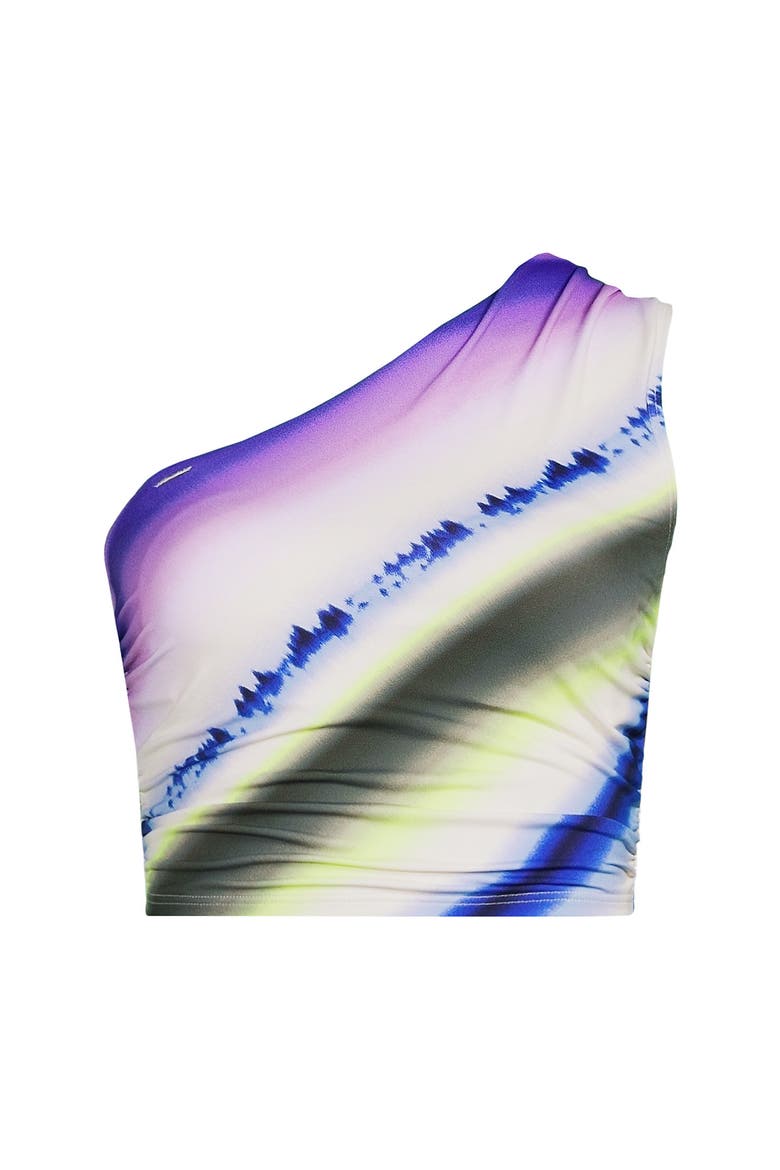 Plus Size Ruched One Shoulder Midkini Top, Alternate, color, Egret White Ombre Stripes
