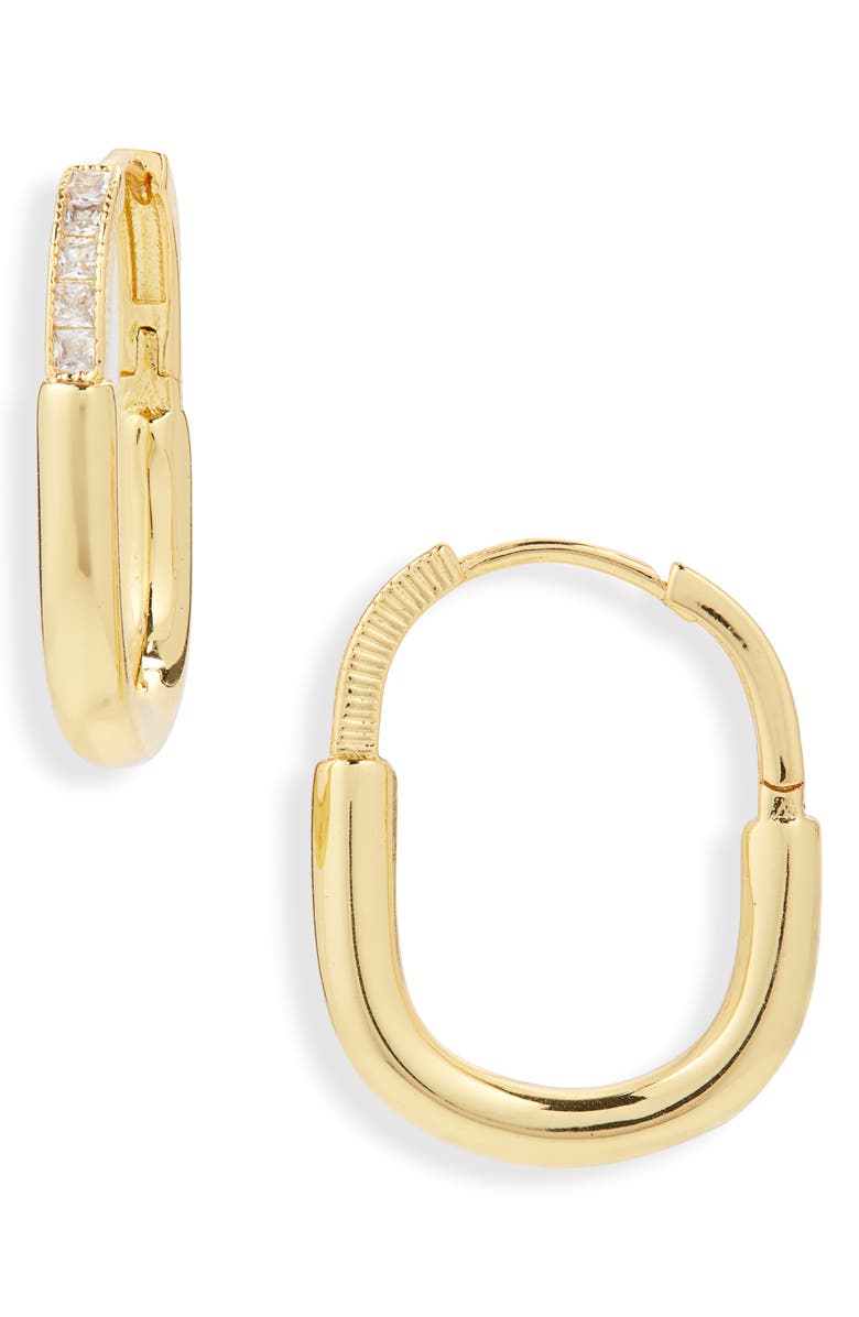Panacea Crystal Oval Hoop Earrings, Main, color, Gold