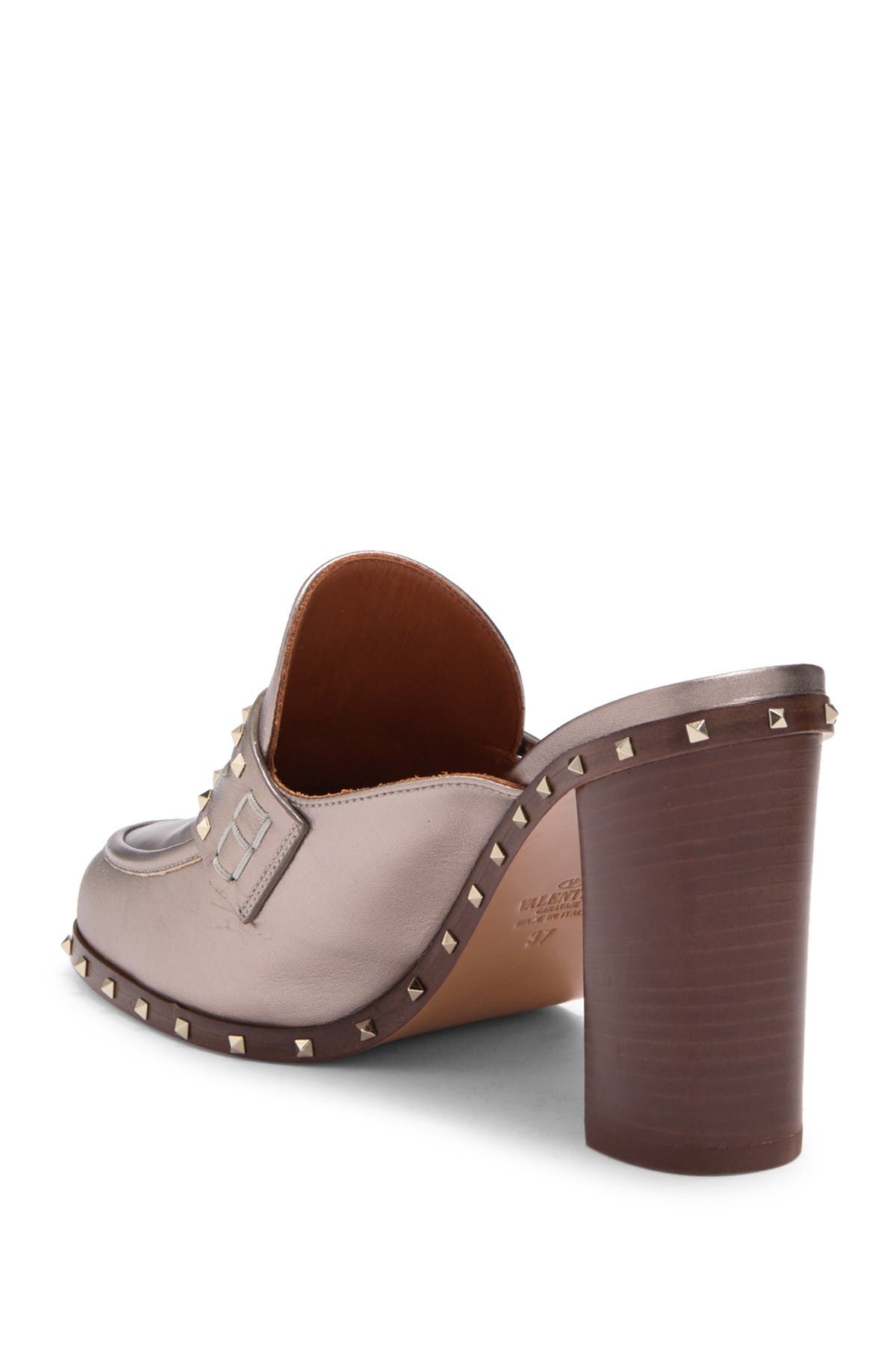 Valentino Garavani Penny Slot Strap Pyramid Stud Block Heel Mucle, Alternate, color, 