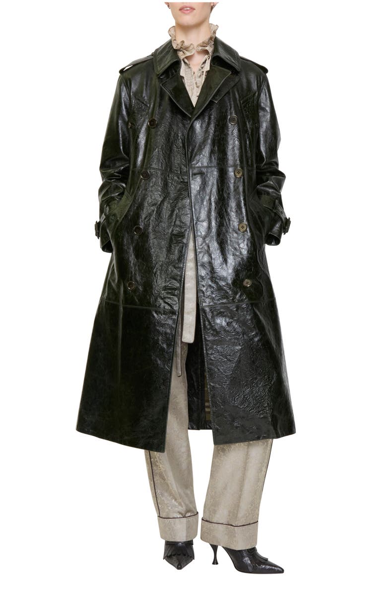 Burberry Long Embossed Leather Trench Coat, Main, color, Moat Green