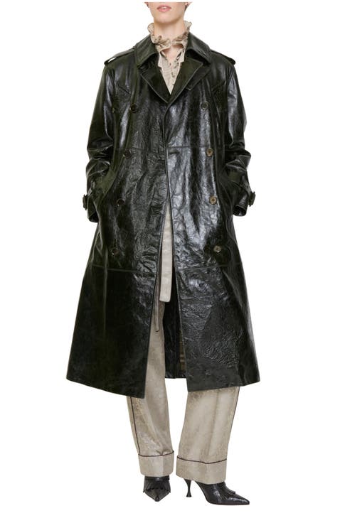 Long Embossed Leather Trench Coat