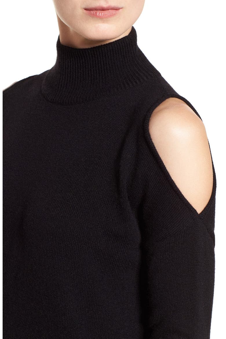 COLD SHOULDER SWEATER, Alternate, color, BLACK
