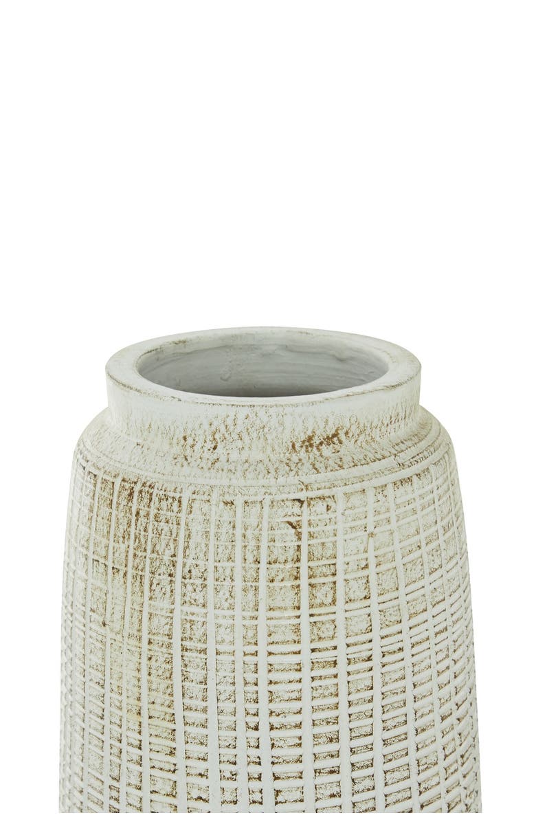 GINGER BIRCH STUDIO White Ceramic Carved Vase with Crosshatch Design, Alternate, color, 