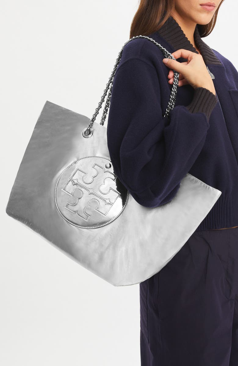 Tory Burch Ella Metallic Faux Leather Tote, Alternate, color,