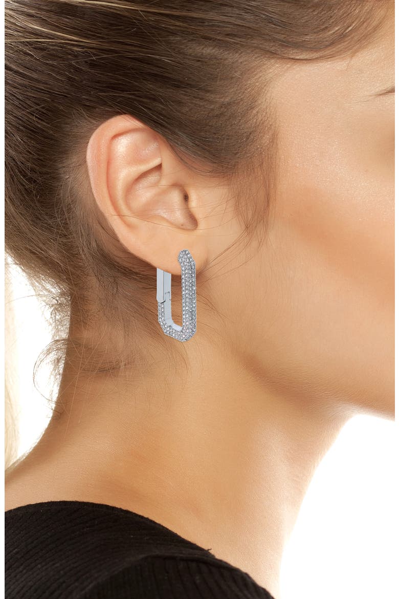 Pavé Crystal Geometric Link Hoop Earrings, Alternate, color, RHODIUM