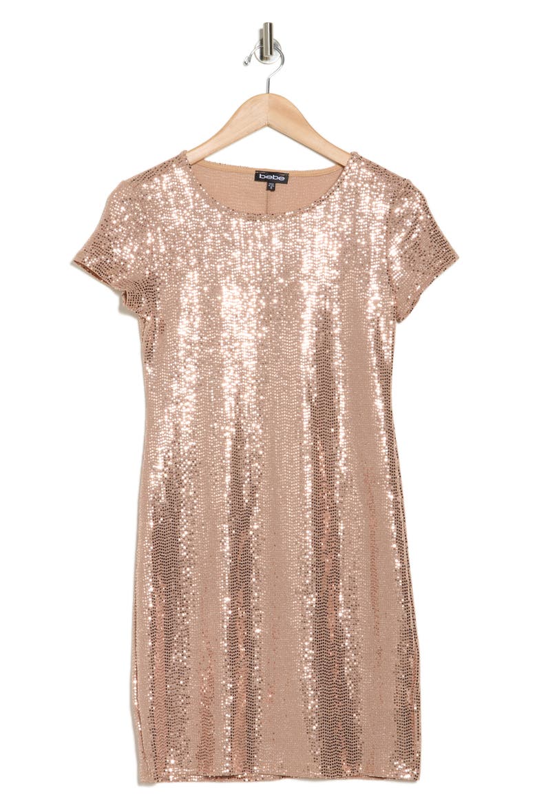 Sparkle Knit Shirt Dress, Alternate, color, ROSE GOLD